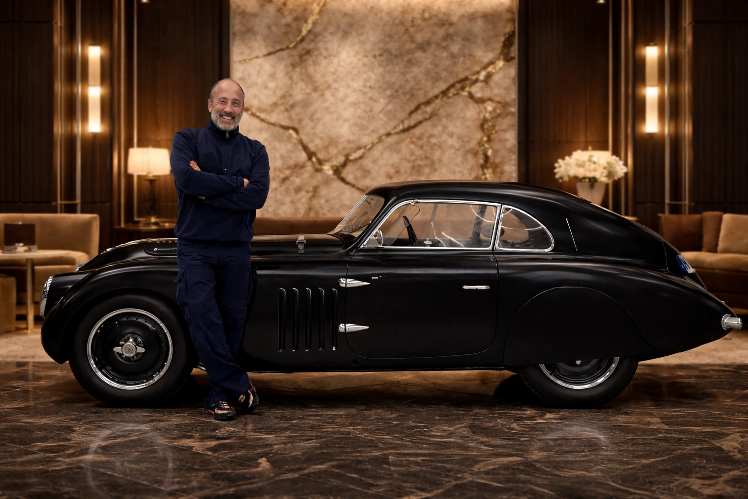 Maximilian Boxrucker beside a historic car